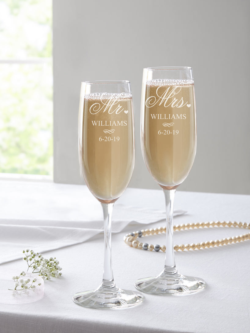 Personalized Mr. and Mrs. Champagne Flutes, Set of 2